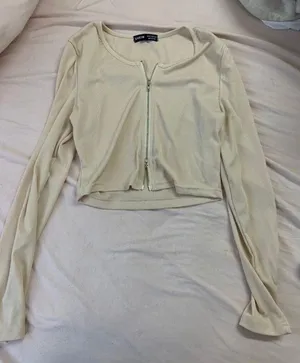 Beige Zipper Crop Top Tan Size M thumbnail 1
