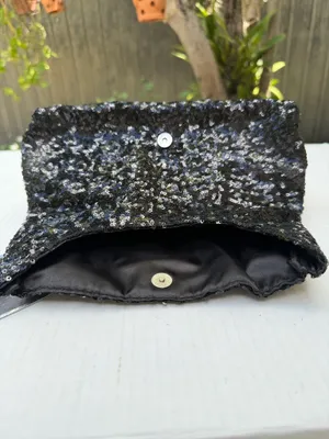 Victoria’s Secret Black Sequin Clutch Cosmetic Bag NWT Give Me VS Evening Pouch thumbnail 6