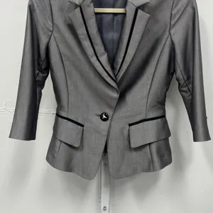 By Blu Grey Tailored Blazer Velvet Trim Pleated Peplum Jacket 26-0030 Size 34 XS thumbnail 5