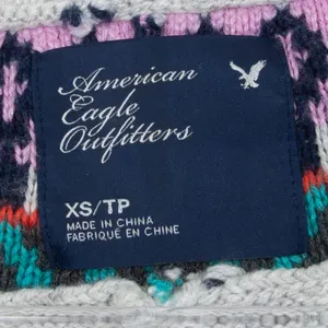 American Eagle Womens Gray Fair‎ Isle V-Neck Dolman Wool Blend Sweater Size XS thumbnail 4