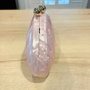 AQUA Pink Marbled Acrylic Pearlescent Shell Clutch Bag Gold Chain Strap NEW thumbnail 4