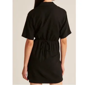 Abercrombie & Fitch Black Linen Blend Cutout Dress Small Short Sleeve Collared thumbnail 2
