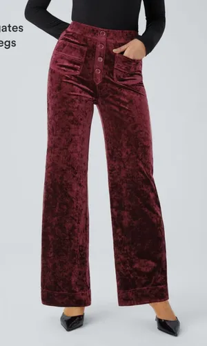 Halara NWT High Waisted Button Straight Leg Casual Pants Velvet Burgundy Size XL thumbnail 1