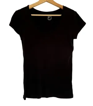 JCPenney black short sleeved shirt v-neck top women's size medium cotton basic thumbnail 1