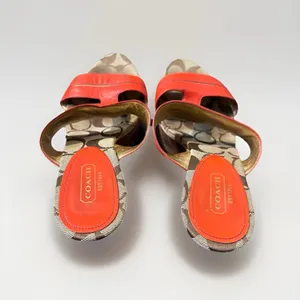 Coach‎ Jonah Leather Wooded Wedge Sandals Women' s Orange Gold sz 7B thumbnail 3