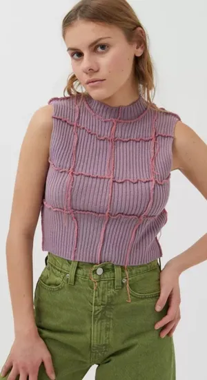 THE RAGGED PRIEST Unfazed Knit Purple Pink Tank Top thumbnail 1
