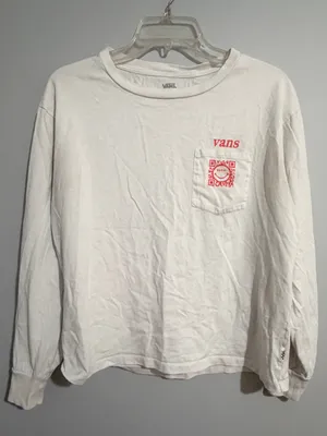 Vans White Long-Sleeve Pocket Tee with Pink Chest Graphic thumbnail 1