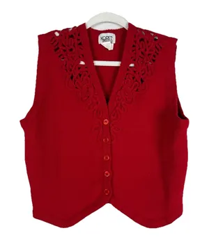 Koret Y2k Women's Medium Lambs Wool Sweater Vest Red‎ Preppy Academia Retro thumbnail 1