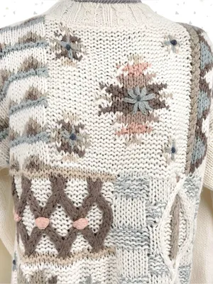 Vintage Winter Sweater Chunky Hand Knit Texture Oversized Boxy Cream Tan Size M thumbnail 3