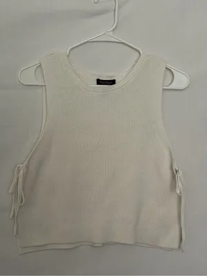 White House Black Market Sweater Vest Small Off White Side Tie Sleeveless(A919) thumbnail 2