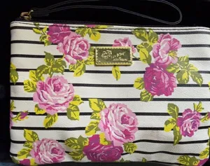 Luv Betsey by Betsey Johnson Floral Stripe Crossbody Wristlet Pink Roses Y2K thumbnail 1