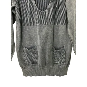 MGirls by Material Girls Blue Waffle Knit Hoodie Y2K Boho Grunge Size M Casual thumbnail 3
