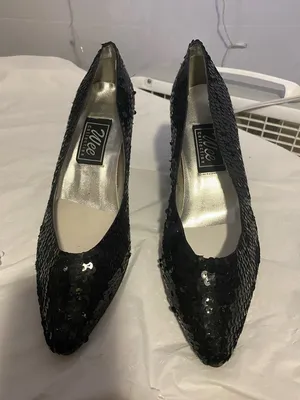 IC COLLECTION Black Sequin Pointed Toe Pumps Size 8 thumbnail 1