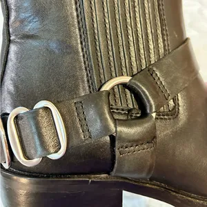 Sam Edelman Bellamie Black Leather Moto Harness Ankle Boots Block Heel Sz 6 💛 thumbnail 4