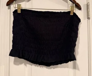 NWOT Free People Beach Size XL Black Smocked Linen Blend Strapless Tube Top thumbnail 1