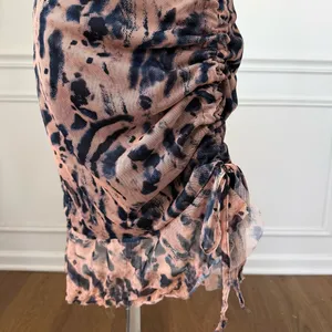Pretty Little Thing Mesh Bodycon Ruched Mini Dress Dark Blue Beige Peach 4 thumbnail 5
