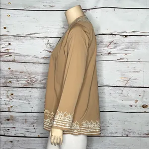 Novica Size XL Tan - Floral Embroidered Open Front Boho Cardigan Jacket thumbnail 2