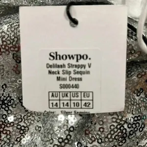 Delilaah Mini Dress Strappy V Neck Slip Sequin Dress In Silver Size 10 Nwt thumbnail 9