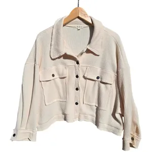 POL Cream Waffle Knit Cropped Button Up Jacket Women's Size Large‎ thumbnail 2