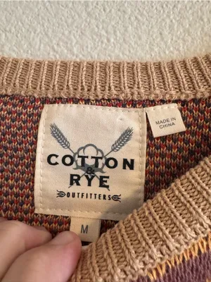 Cotton & Rye Crewneck Sweater in Tan with Red & Navy Geo Pattern thumbnail 2