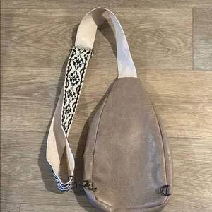 Chic Taupe Sling Bag with Black and White Strap thumbnail 2