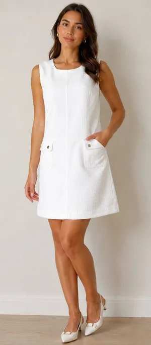 Tommy Hilfiger Shift‎ Dress 8 White Textured Pique Pocket Sleeveless Mod Preppy thumbnail 1
