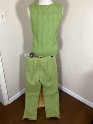 Talbots Apple Green Monochrome Set Diamond Textured Knit Shell and Petite Stretc thumbnail 8