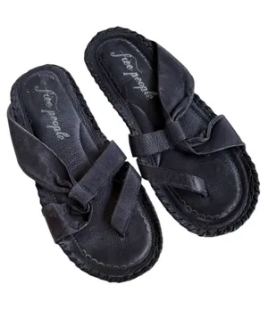 Free People Leather Bailey Slip-On Sandals Navy Size 7.5 thumbnail 1