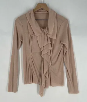 Elegant Lightweight‎ Cotton Blend Ballet Pink Ruffle Zip Front Cardigan Size M thumbnail 1