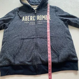 Abercrombie & Fitch Sherpa Lined Zip Hoodie Blue Logo Jacket Size L thumbnail 5