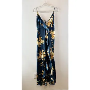 VICI Satin Floral Slit Maxi Slip Dress Green Large thumbnail 3