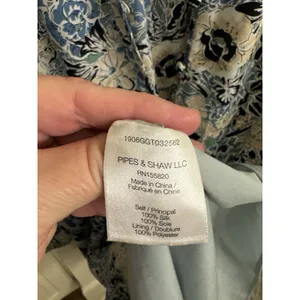 Veronica Beard 14 Riggins‎ Dress Mini Shift Blue Silk Floral V Neck Long Sleeves thumbnail 6