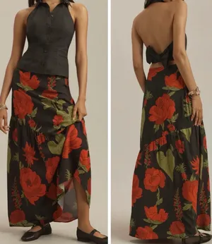 Farm Rio A-Line Floral Maxi Slip Skirt, Size XS thumbnail 2