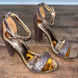 Rose Gold Glitter Strappy Block Heels Pink Size 8 thumbnail 3