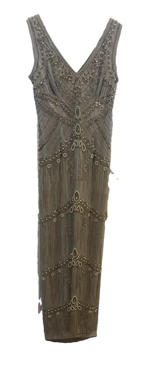 Adrianna Papell Embellished Beaded Evening Blue Dress Gown Prom Sz 4 thumbnail 1