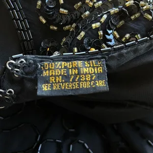 Vintage Black & Gold Silk Beadwork Cocktail Dress Open Back 80s Evening Party thumbnail 11