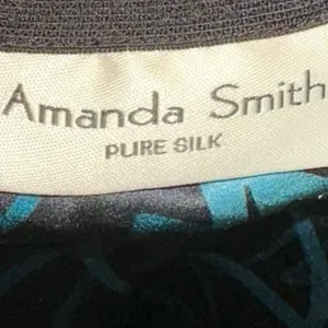 Amanda Smith Silk Skirt‎ Large Teal Black Floral Knee Length Flowy thumbnail 3
