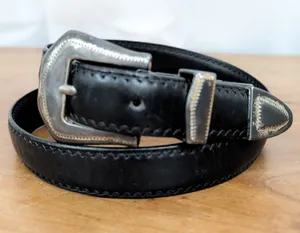 Vintage Onyx Hardware Patina Black Leather Western Belt 30 thumbnail 1