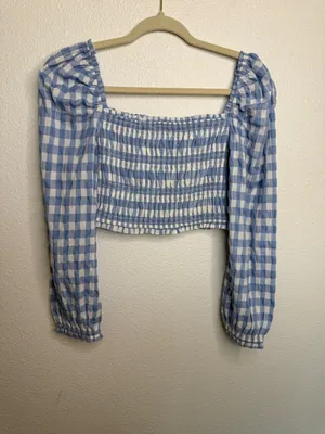 Storia Gingham Crop Top Blue White S thumbnail 2