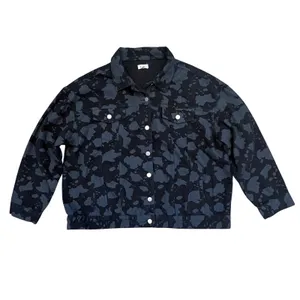 POL Denim Jacket Women LG‎ Black Camo Hand Painted Heart Graphic Streetwear Boho thumbnail 5