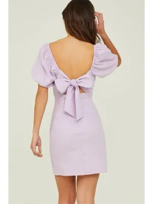 Altar’d State Light Purple Linen Blend‎ Puff Sleeve Dress thumbnail 2