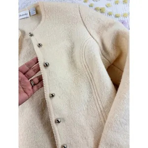 Vintage Distinction Cream 100% Wool Button‎ Front Cardigan Jacket Silver Buttons thumbnail 3
