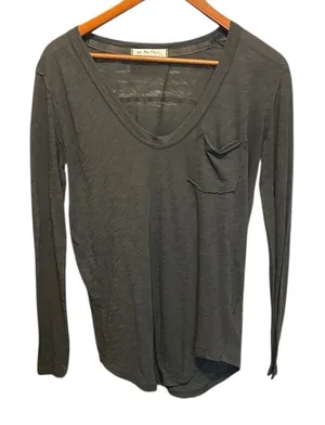 We The Free Women Boho Grunge Tee‎ XS Green Slub Knit Y2K Streetwear Raw Edge thumbnail 1