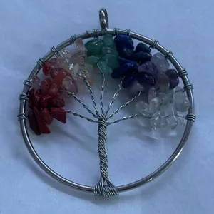 medal 7 Chakra Stone Tree of Life Handmade Wire Wrapped Pendants Gemstone Medal thumbnail 1