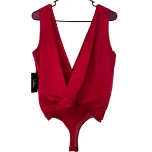 NWT Lulus Prize Winning Red Satin Faux Wrap Bodysuit Size Small thumbnail 5