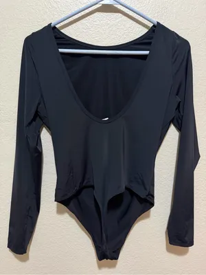 Parade Black Scoop Back Thong Bodysuit Long Sleeve Medium thumbnail 1