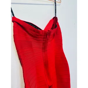 HERVE LEGER Fire Red Isla Signature Bandage Strapless Sleek Sculpted Dress sz S thumbnail 13