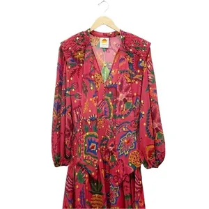 NWT Farm Rio Sunset Tapestry Floral Long Sleeve Boho Maxi Dress Warm Red Size XS thumbnail 6