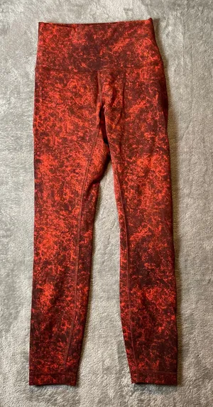 Lululemon Wunder Train High Rise Leggings 25" Denim Wash‎ Print Red Black Size 4 thumbnail 1