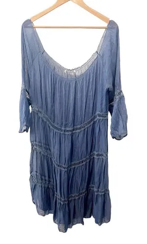 Baci Blue 100% Silk Boho Sheer Midi Dress‎ thumbnail 1
